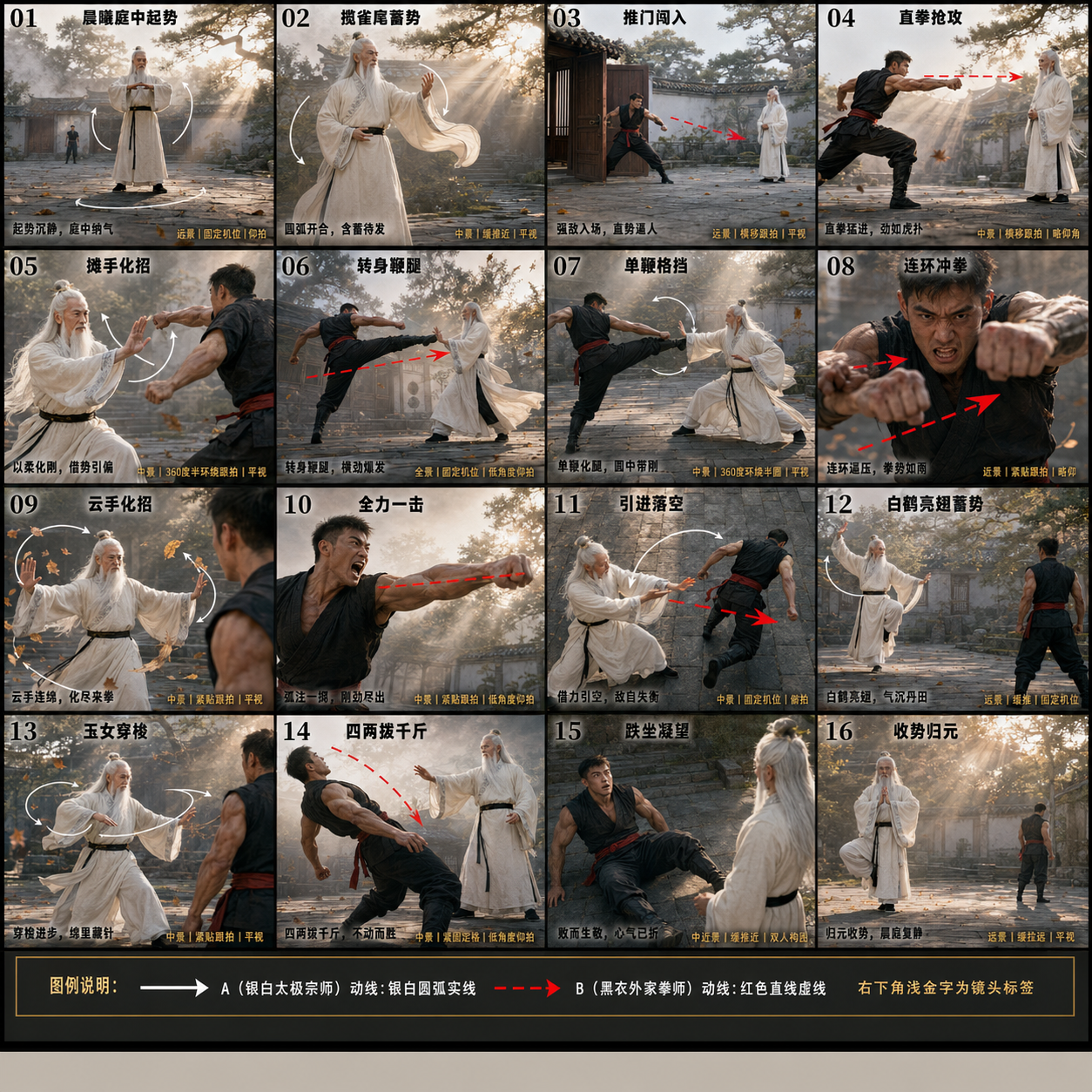 《武术指导 Skill — 一句话需求生成 N 宫格武打分镜海报与视频提示词，覆盖武术、格斗、修真、戏曲、机甲等多类题材》 图片 2