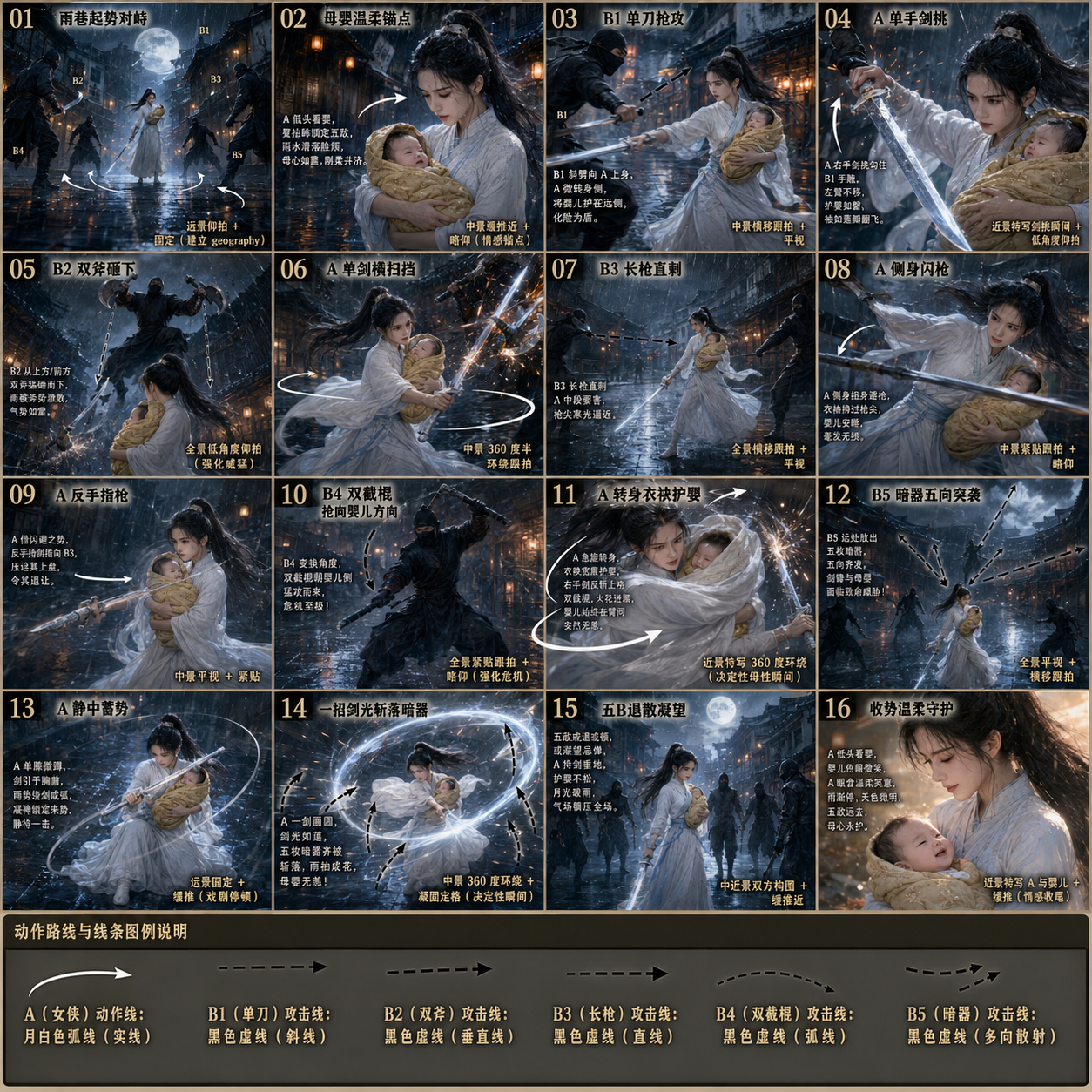 《武术指导 Skill — 一句话需求生成 N 宫格武打分镜海报与视频提示词，覆盖武术、格斗、修真、戏曲、机甲等多类题材》 图片 4